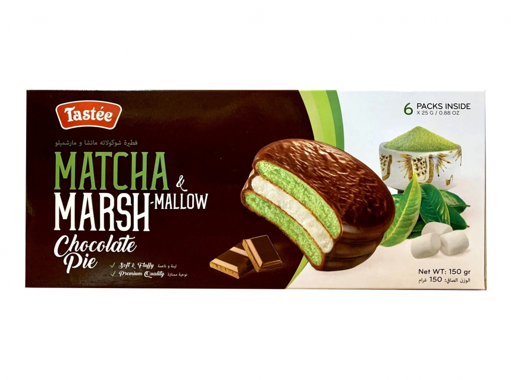 Tastee Печенье бисквитное со вкусом матча "Matcha Marshmallow Chocolate Pie", 150 г