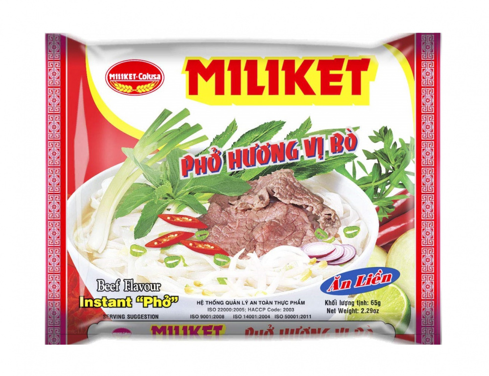 MILIKET Лапша рисовая БП со вкусом говядины (PHO BO), 65 г, пакет